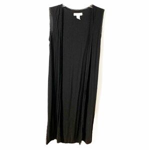 H&M Boho Sleeveless Flowy Lace Trimmed Open Front Cardigan Duster Kimono Black🖤